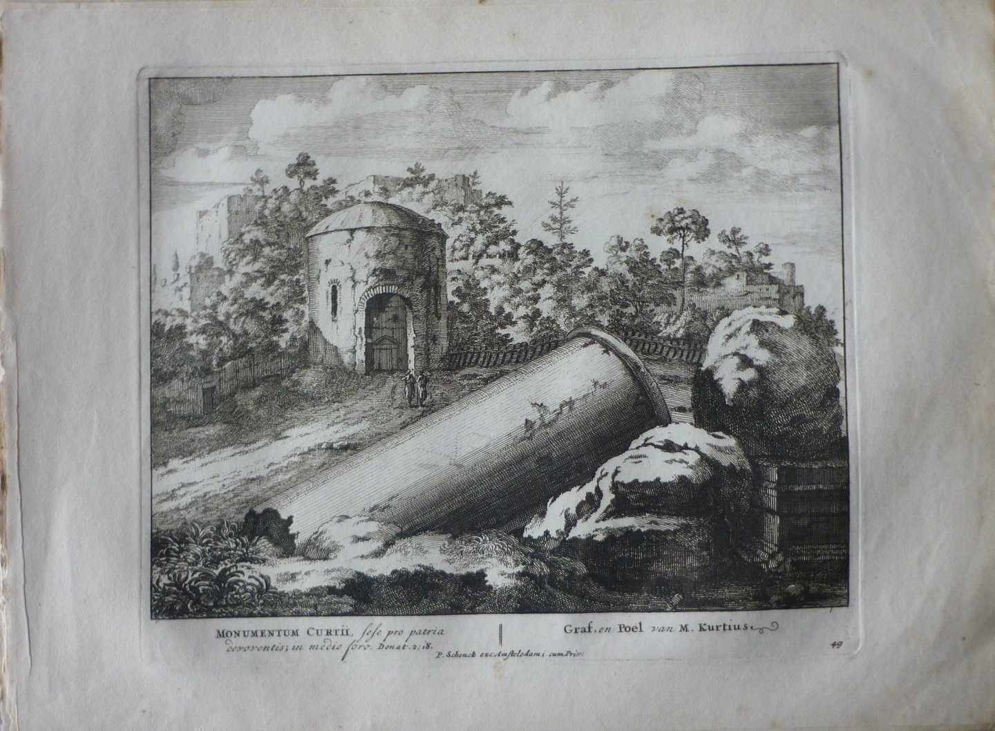 Schenck, Petrus [Pieter Schenk] - Graf en Poel van M. Kurtius 49. Originele kopergravure.