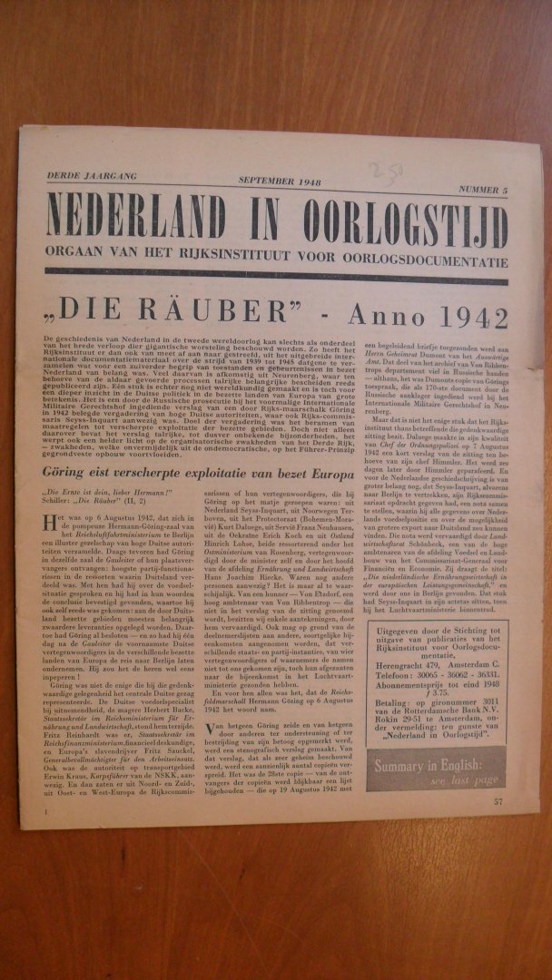 Redactie - Nederland in Oorlogstijd nr.5   met hoofdart. Wat Goring in Berlijn betoogde