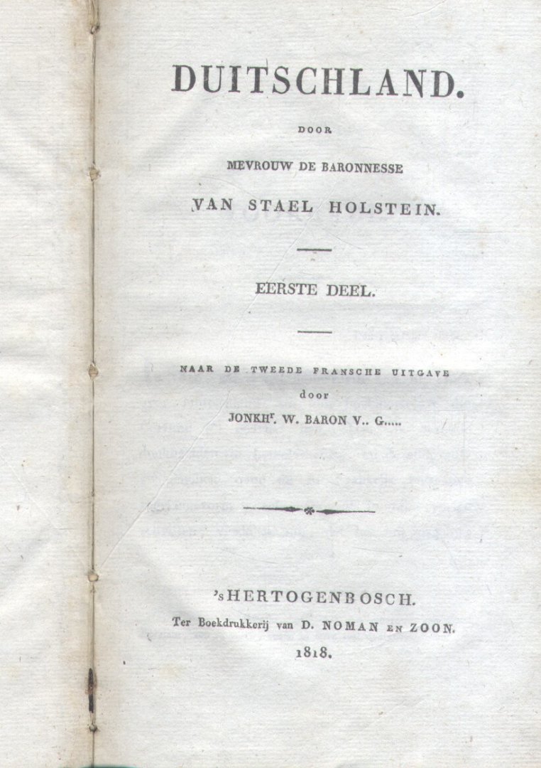 Baronesse Van Stael Holstein, Mw. De - Duitschland (Deel I en II)