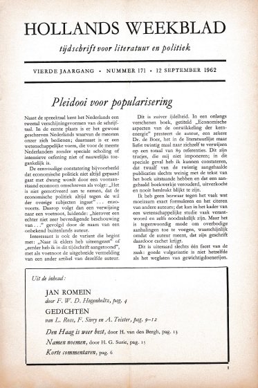 K.L. Poll (redactie) - Hollands Weekblad, vierde jaargang, nummer 171, 12 september 1962