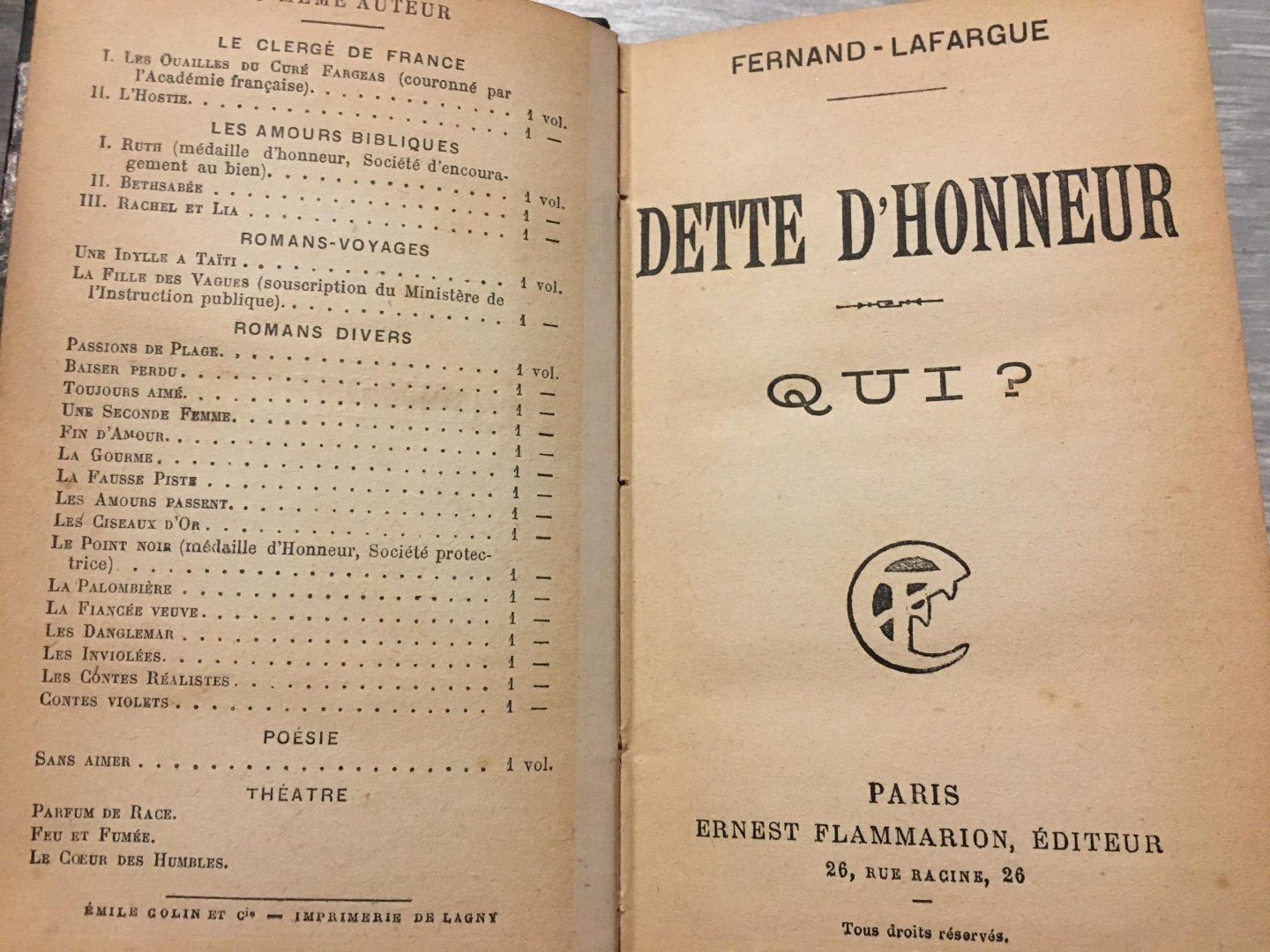 Lafargue, Fernand - Dette D'Honneur Qui ?