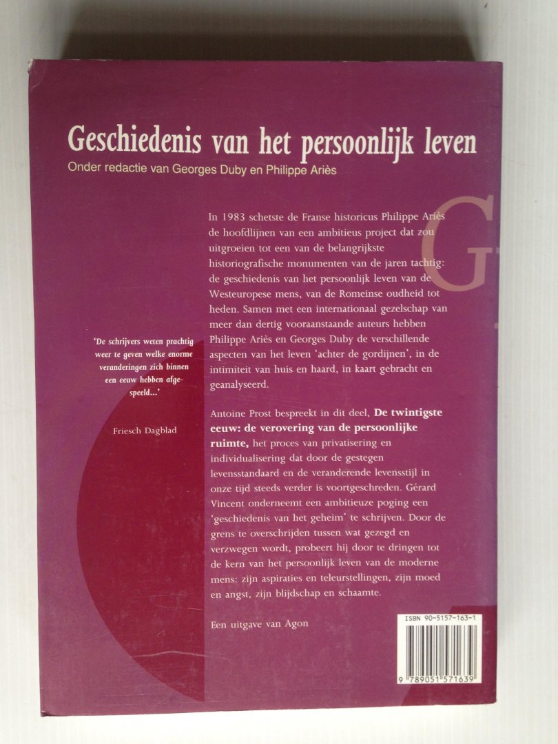 Duby, G. & P.Aries red - Geschiedenis van het persoonlijk leven, De twintigste eeuw: de verovering van de persoonlijke ruimte