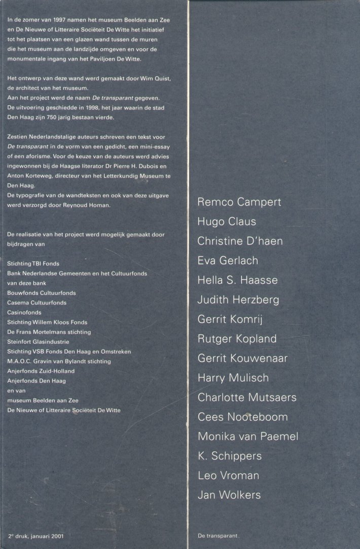 Campert, Remco (en 15 andere dichters) - De Transparant / Museum Beelden aan Zee 2001, 2de druk