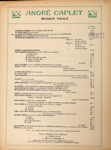 Caplet, André: - La croix douloureuse. Prières des ames en deuil. Texte du R.P. Lacordaire (André Caplet : musique vocale)