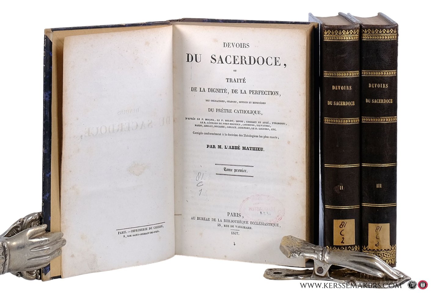 Mathieu, L'Abbé. - Devoirs du Sacerdoce, ou traité de la dignité, de la perfection, des obligations, charges, offices et ministères du prêtre catholique... [ 3 volumes ].