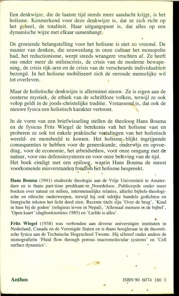 Bouma , Hans & Frits Wiegel - Holisme .. Briefwisseling over een ander wereldbeeld