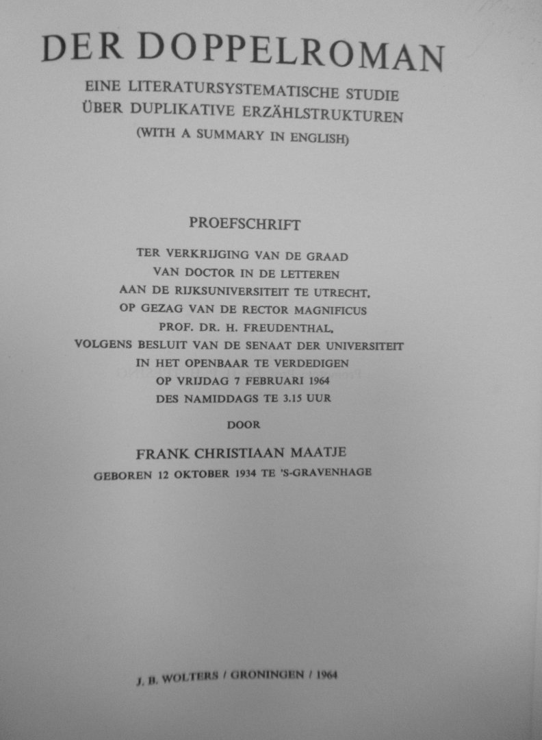 Maatje. F.C. - Der Doppelroman. Eine Literatursystematische Studie uber duplicative Erzahlstrukturen