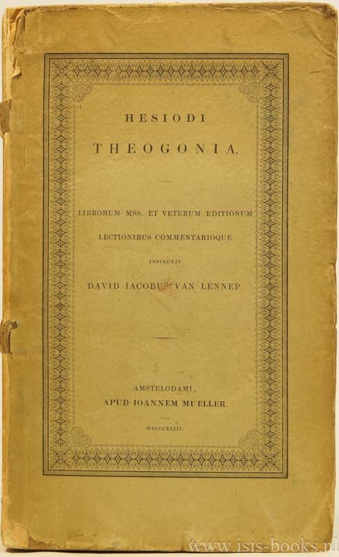HESIODUS - Theogonia. Librorum mss. et veterum editionum lectionibus commentarioque instruxit David Jacobus van Lennep.