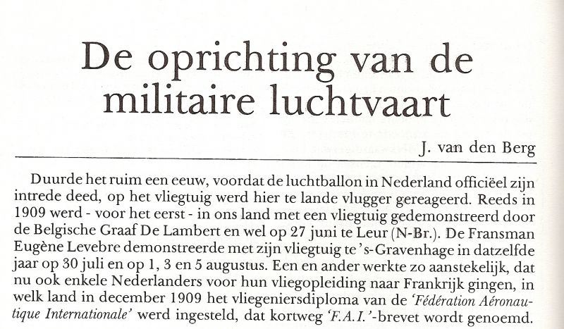 Berg, J. van der - DE OPRICHTING VAN DE MILITAIRE LUCHTVAART