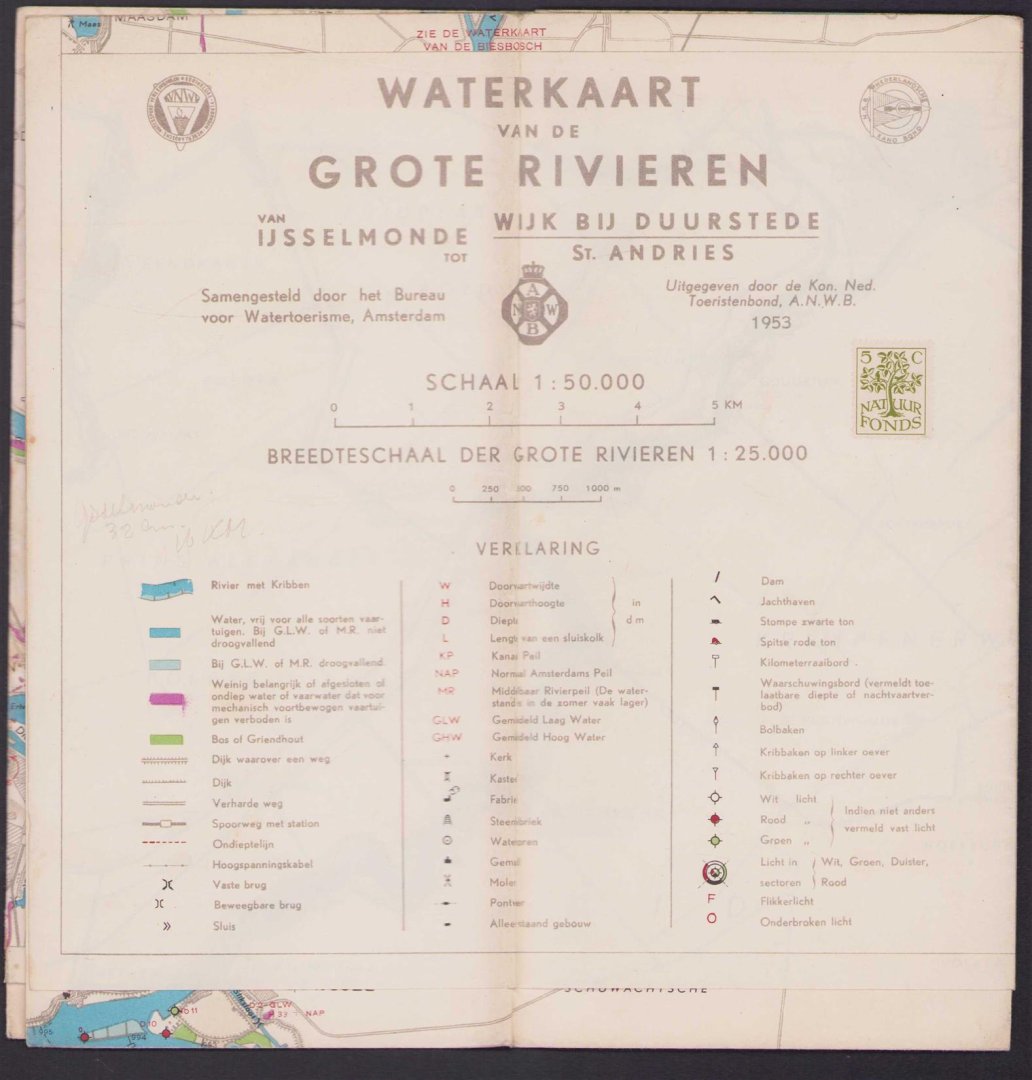 Bureau voor Watertoerisme (Amsterdam) - Waterkaart van de Grote Rivieren van IJsselmonde tot Wijk Bij Duurstede St. Andries