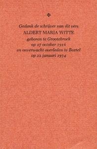 WITTE, Aldert - Teken mijn hart/ met uw woorden. (Origineel gedrukt bidprentje).