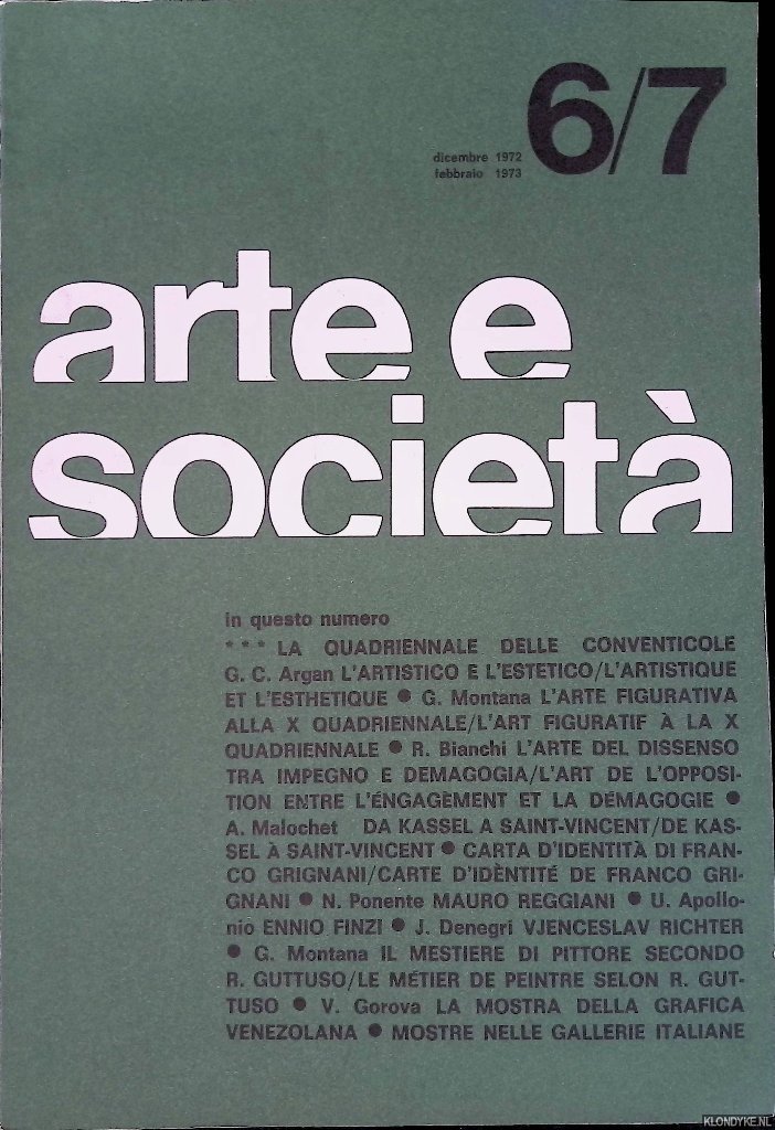 Quarta, Giuseppe (director) - Arte e Società Numero 6/7: Dicembre 1972 - Febbraio 1973