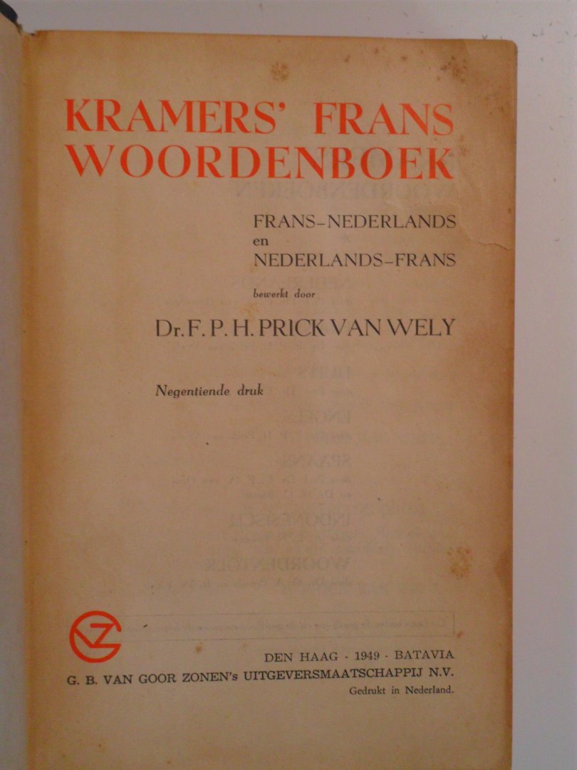 Prick vvan Wely Dr.F.P.H. - Kramers Frans Woordenboek