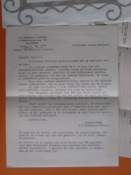 Folder - geboorte- herinneringstegel bestaande uit 4 stuks