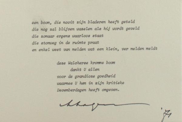 Schagen, J.C. van. - 'Een boom, die nooit zijn bladeren heeft geteld'.