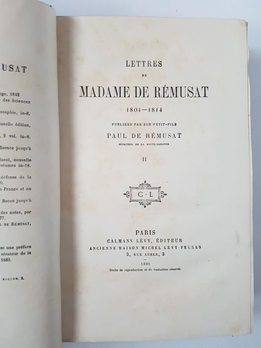 Rémusat Paul de - Lettres de Madame de Rémusat 1804-1814 avec un portrait gravé par A. Lalauze - 2 volumes. Paul de REMUSAT