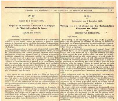 KAMER VAN VOLKSVERTEGENWOORDIGERS - CHAMBRE DES REPRESENTANTS - Annexatie van Congo - Annexion du Congo - Documents - Séance du 3 décembre 1907 - Vergadering van 3 december 1907
