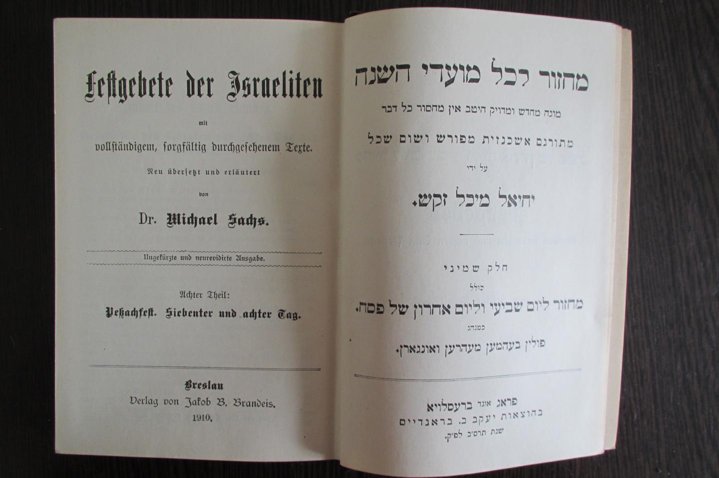 Dr. Michael Sachs - Festgebete der Israeliten deel 6-7-8 en 9 - Israel - Joodse geloof
