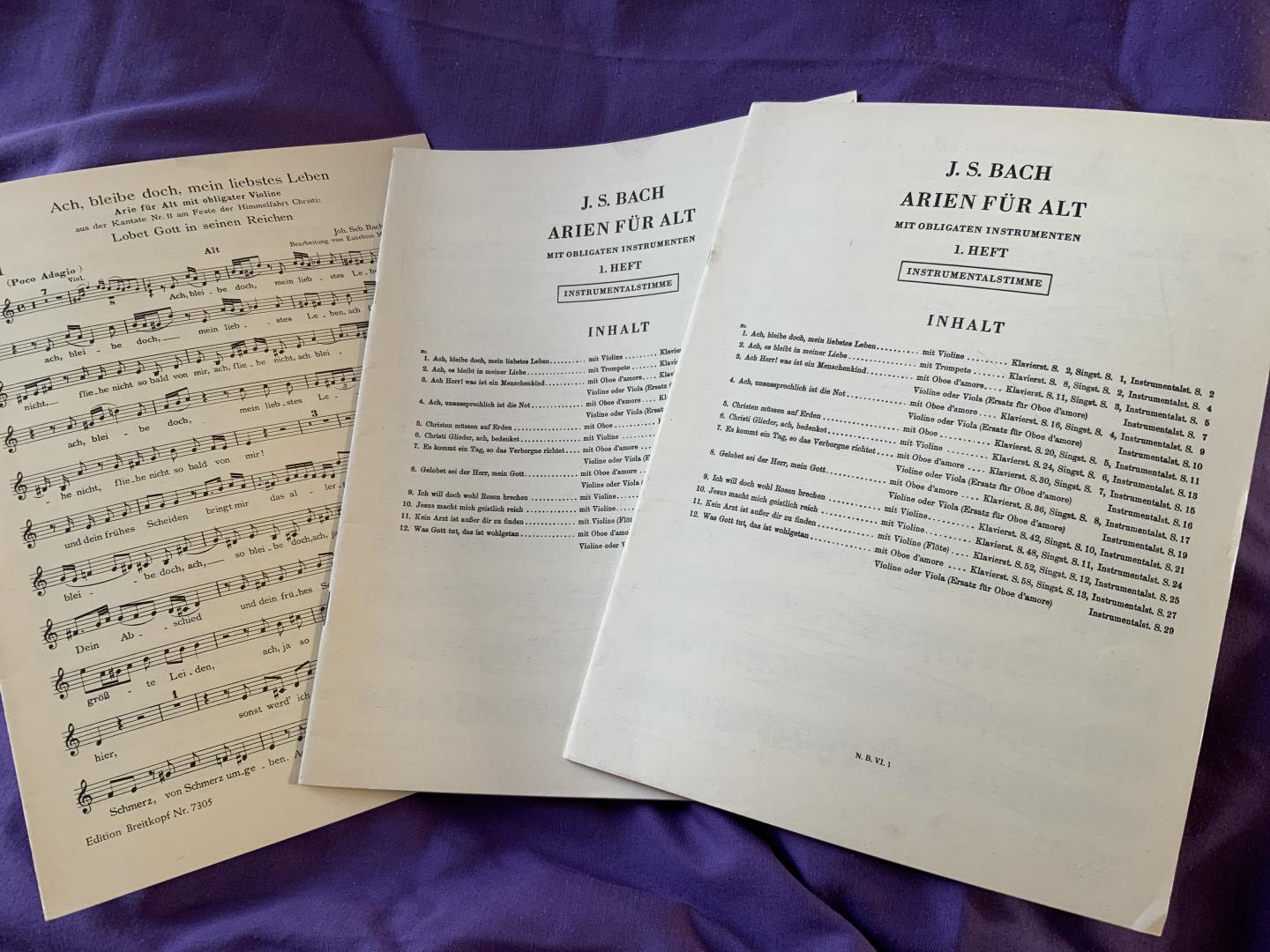 Bach, J S - Arien Für Alt, mit obligaten Instrumenten 1.Heft