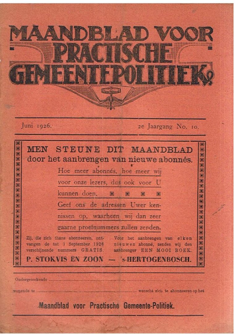 Redactie - Maandblad voor practische gemeentepolitiek maart, juni, augustus, september, oktober, december 1926