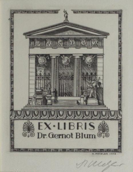 Metzler, Hansjörg. - Exlibris voor Dr. Gernot Blum.