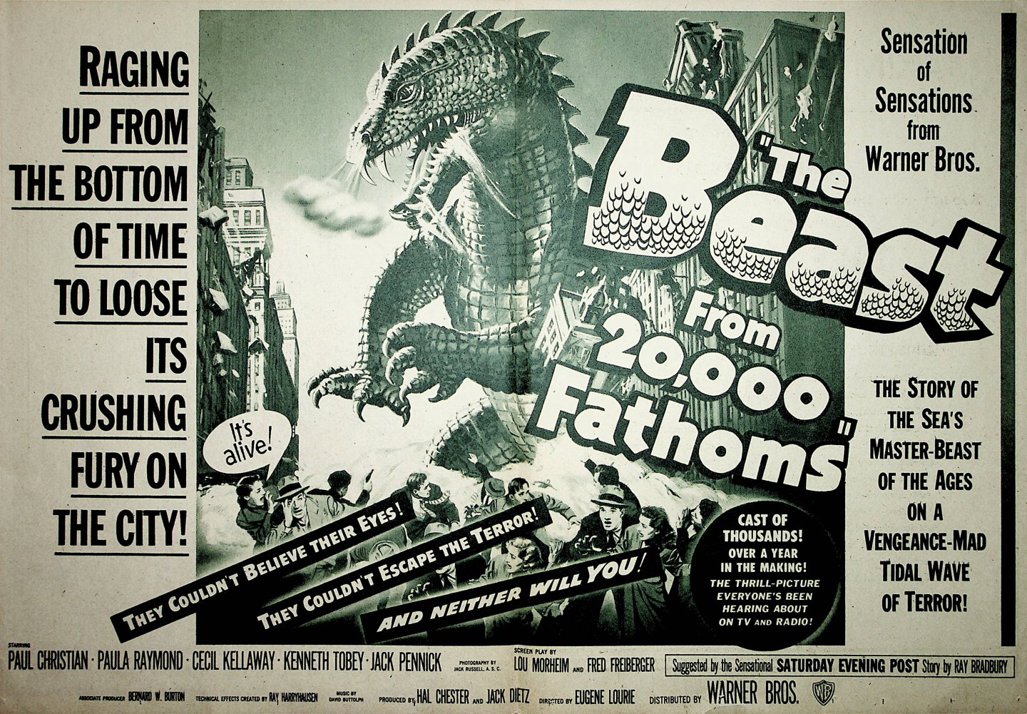 The Beast from 20.000 fathoms - Affiche voor de filmvertoning van de Amerikaanse film The Beast from 20.000 fathoms in het Maxim Theatre in Bogor (Java)