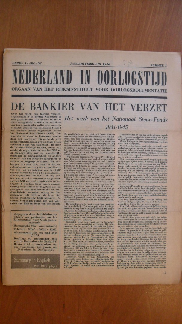 Redactie - Nederland in Oorlogstijd nr.1  met o.a. Financiering van het bedrijfsleven/ Het landrottenfonds e.a.