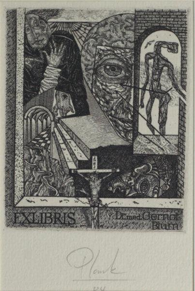 Plank, Heinz. - Exlibris voor Dr. Med. Gernot Blum.