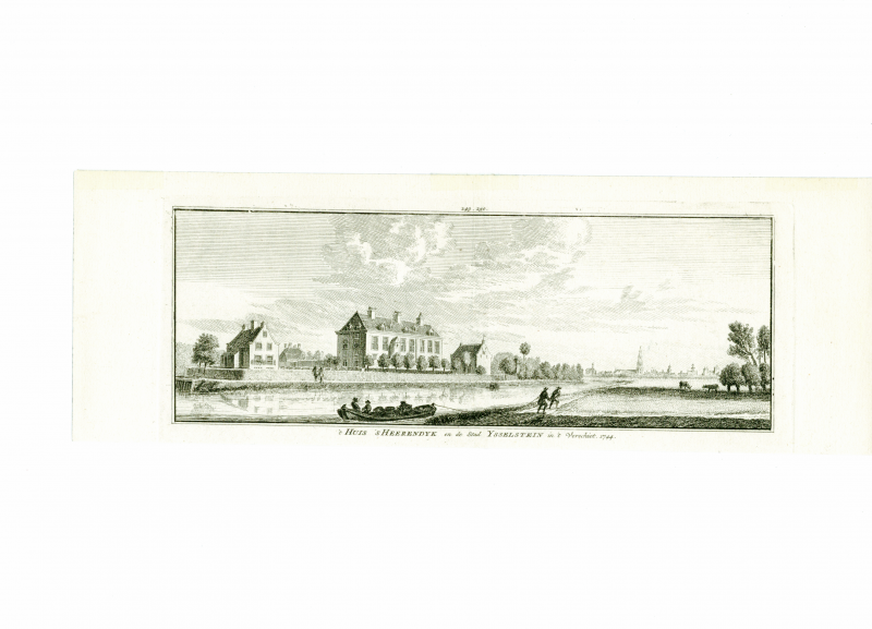 Spilman, Hendrik - 't Huis 's Heerendyk en de Stad Ysselstein in 't Verschiet 1744.Originele kopergravure.