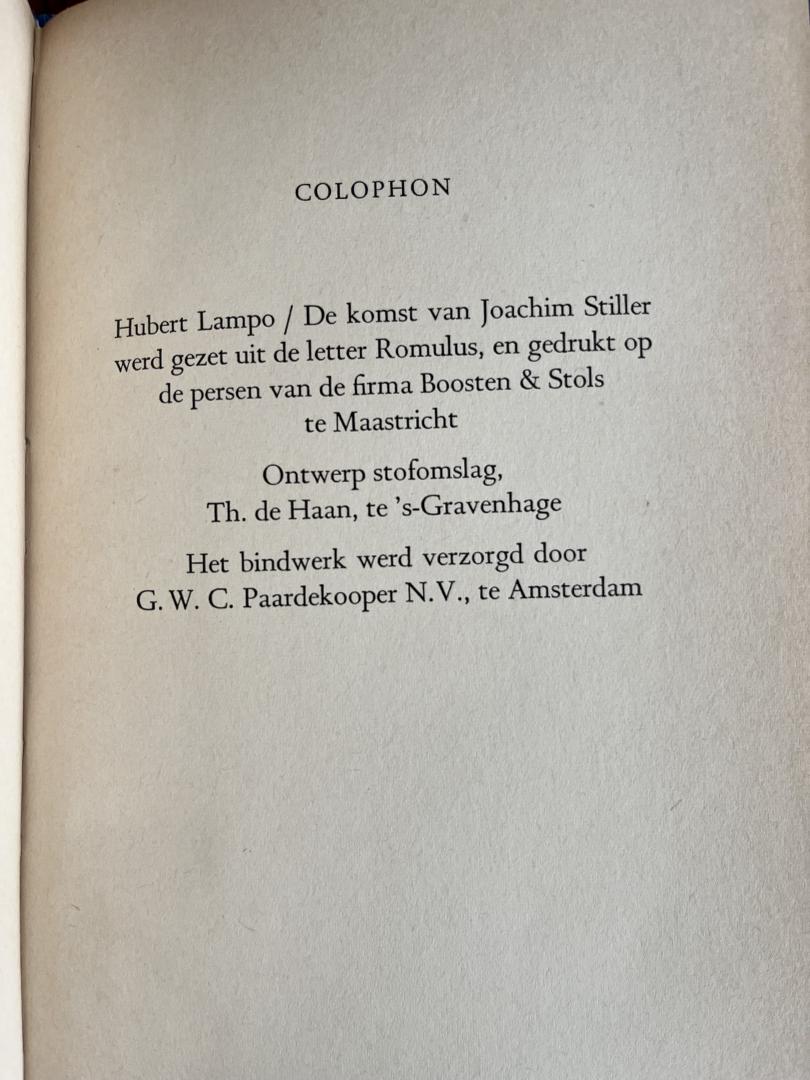Lampo, Hubert en en Th. de Haan (stofomslag) - De komst van Joachim Stiller