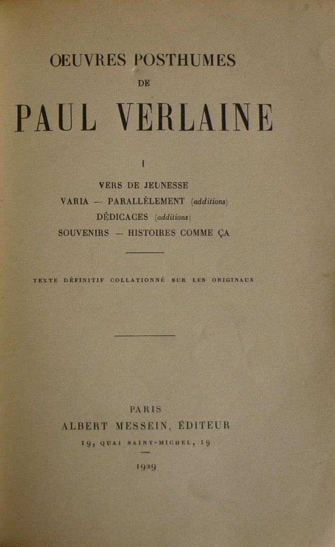 Verlaine, Paul - Oeuvres complètes (5 volumes) & Oeuvres posthumes (3 volumes) samen 8 volumes compleet