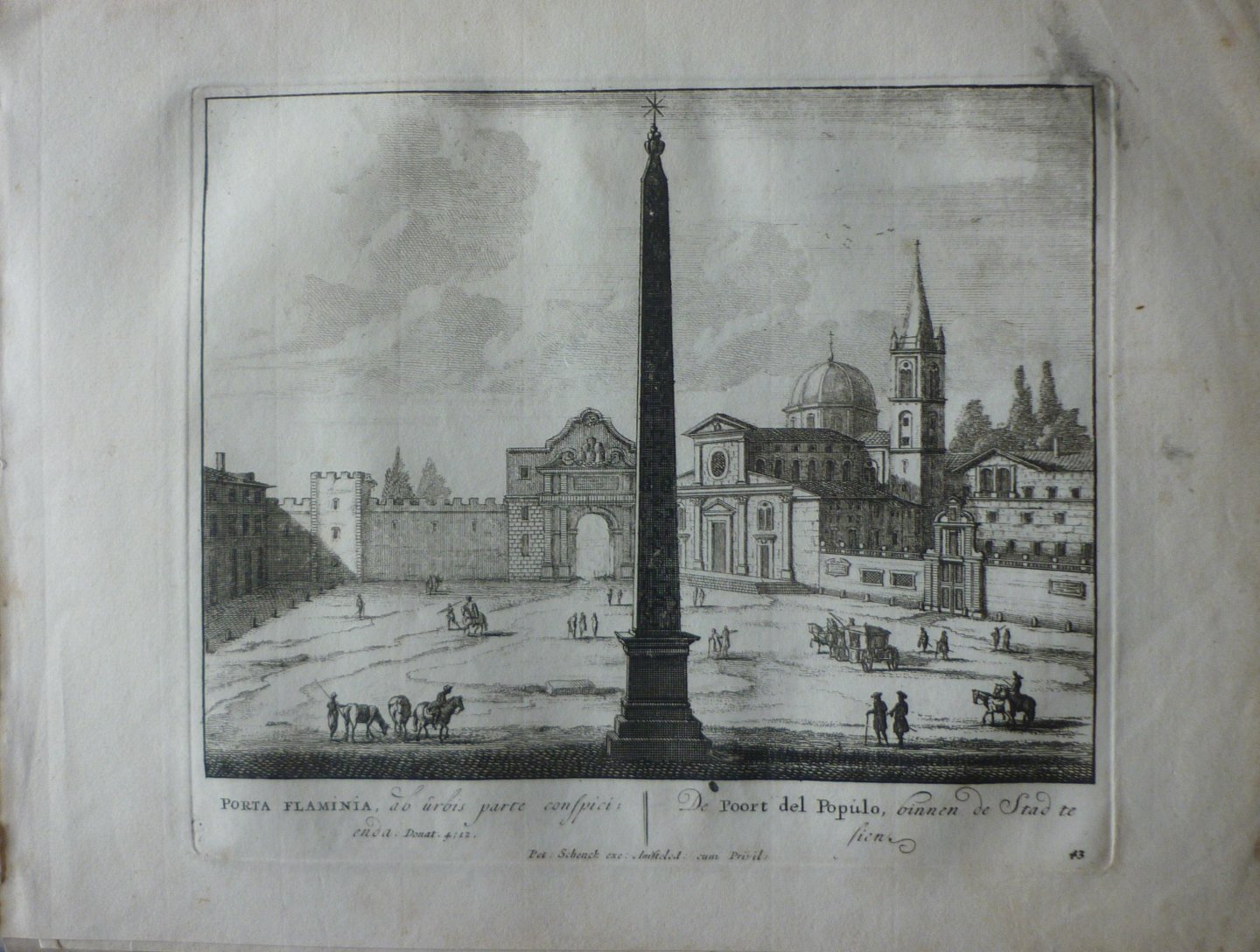 Schenck, Petrus [Pieter Schenk] - De Poort del Populo binnen de Stad te sien 43. Originele kopergravure.