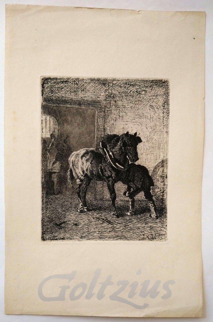 SCHERMER, CORNELIS, - Horse being shod in a smithy