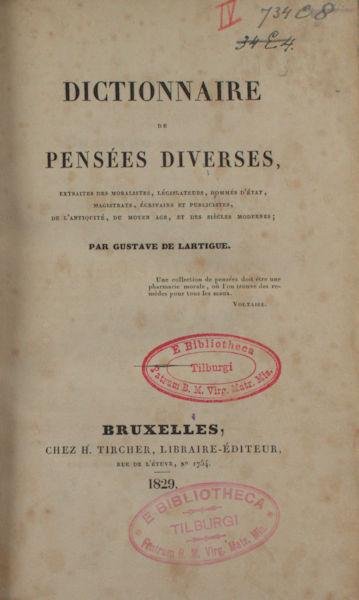 Lartigue, Gustave de. - Dictionnaire de pensées diverses.