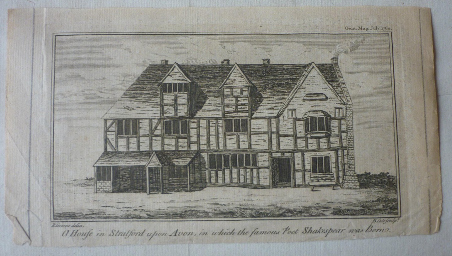 Cole, Benjamin - A House in Stratford upon Avon, in which the famous Poet Shakespear was Born Originele kopergravure