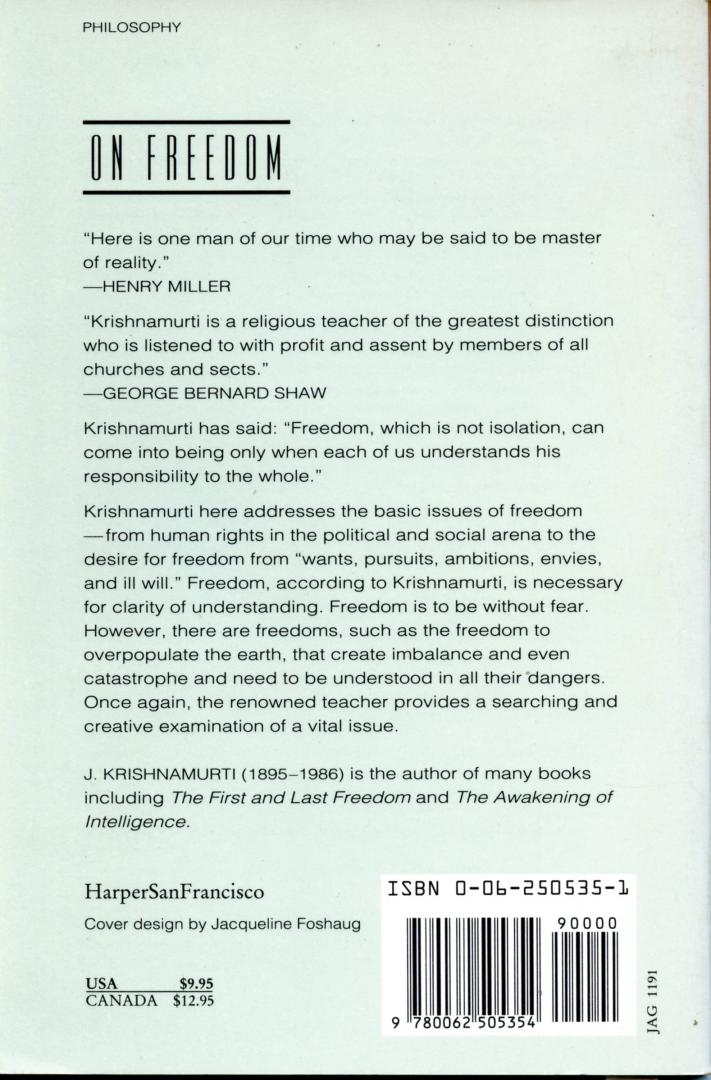 Krishnamurti, J. - On Freedom