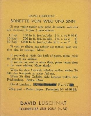 LUSCHNAT, David - Sonette vom Weg und Sinn.