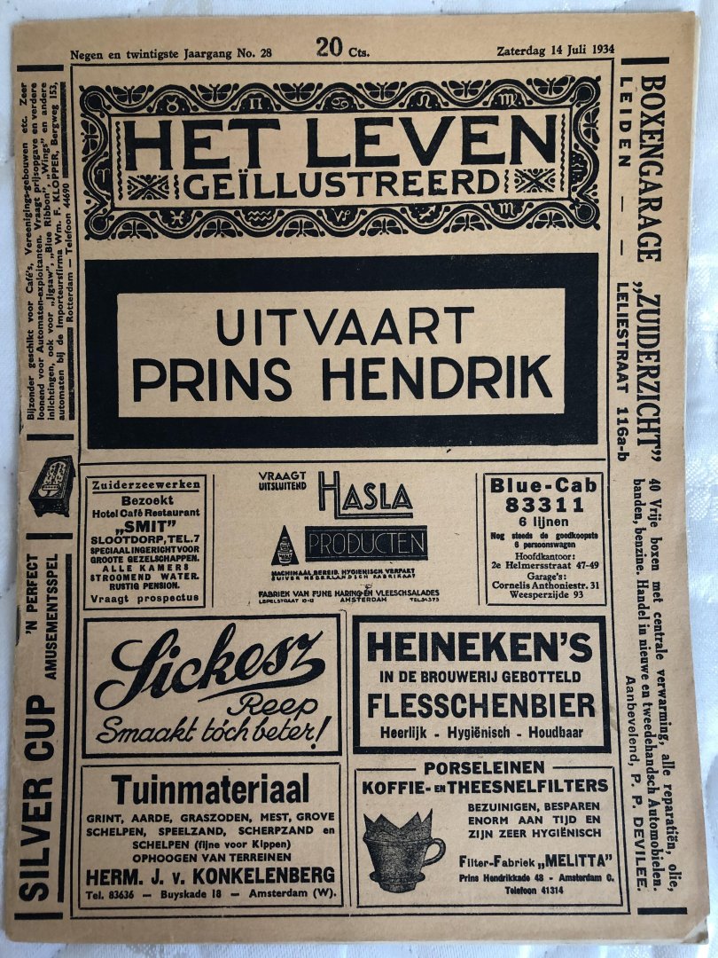  - Het leven 14 juli 1934 nr 28;  uitvaart prins Hendrik