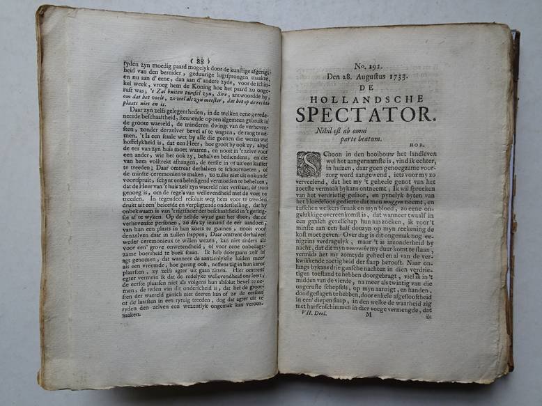 Effen, Justus van. - De Hollandsche Spectator. 7/8 in 1 vol.