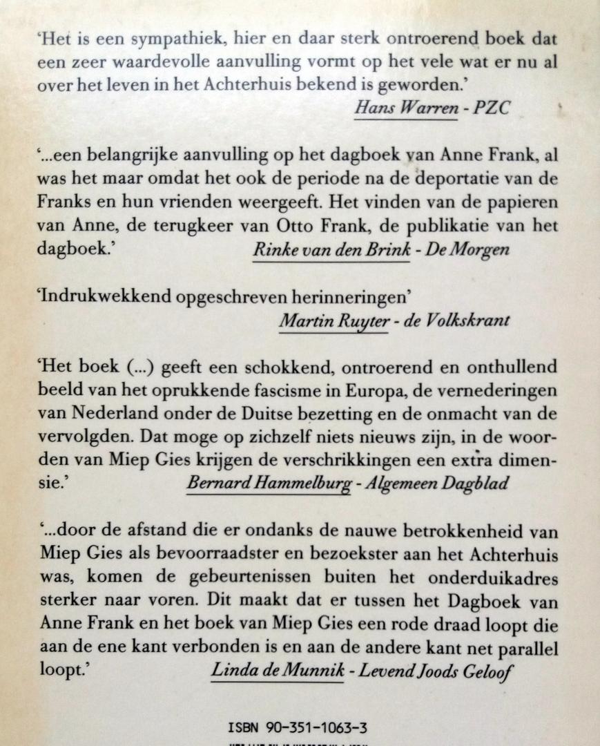 GERESERVEERD VOOR KOPER Gies, Miep - Leslie Gold, Alison - Herinneringen aan Anne Frank