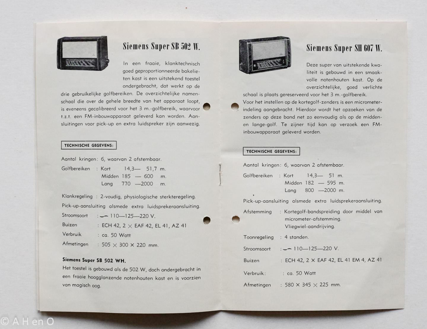  - Siemens Radio-toestellen - Kwaliteits-Serie 1951-1952