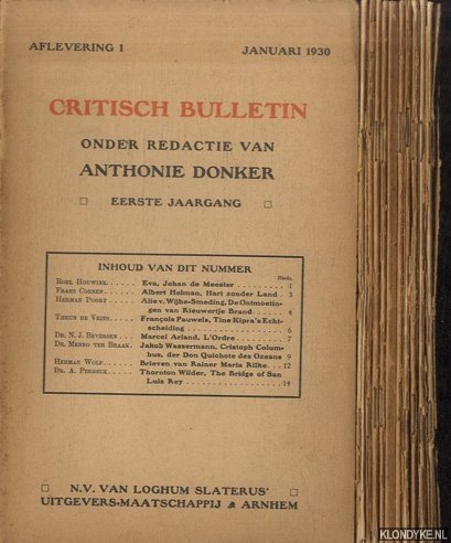 Donker, Anthonie (onder redactie van) - Critisch Bulletin: Eerste jaargang 1930 (12 afleveringen)