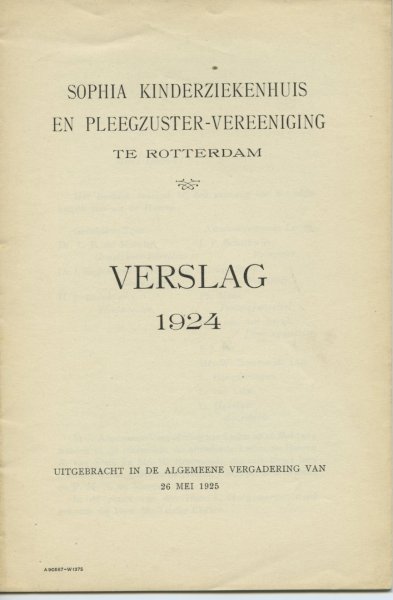 bestuur - Verslag 1924 Sophia Kinderziekenhuis te Rotterdam