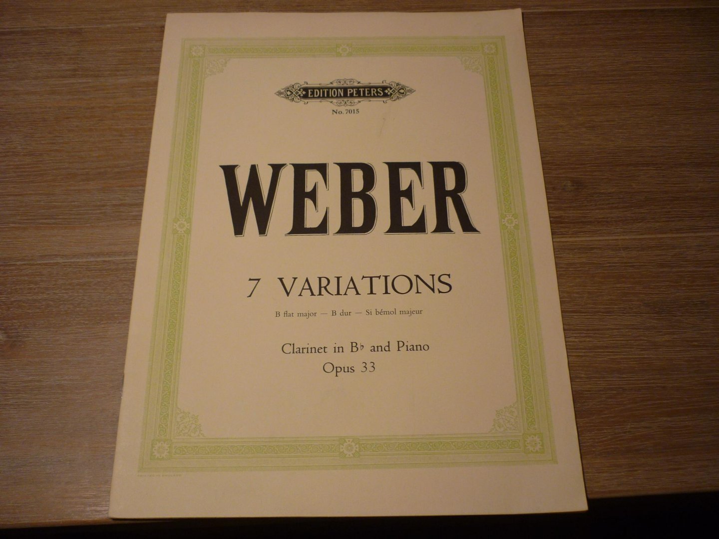 Weber; Carl Maria von (1786–1826) - 7 Variationen für Klarinette in B und Klavier B-Dur op. 33 voor Klarinet, piano; Pianopartituur, solopartij