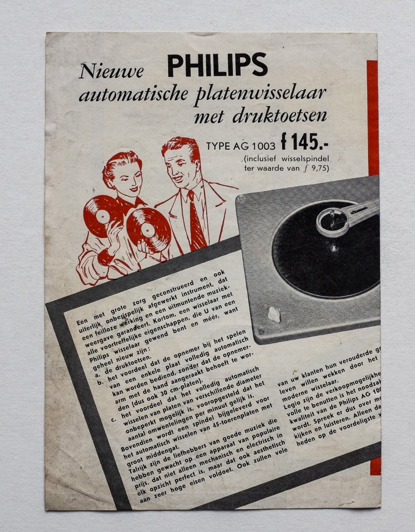 Philips Gloeilampenfabrieken Nederland n.v., Eindhoven - Nieuwe Philips automatische platenwisselaar met druktoetsen - type AG 1003