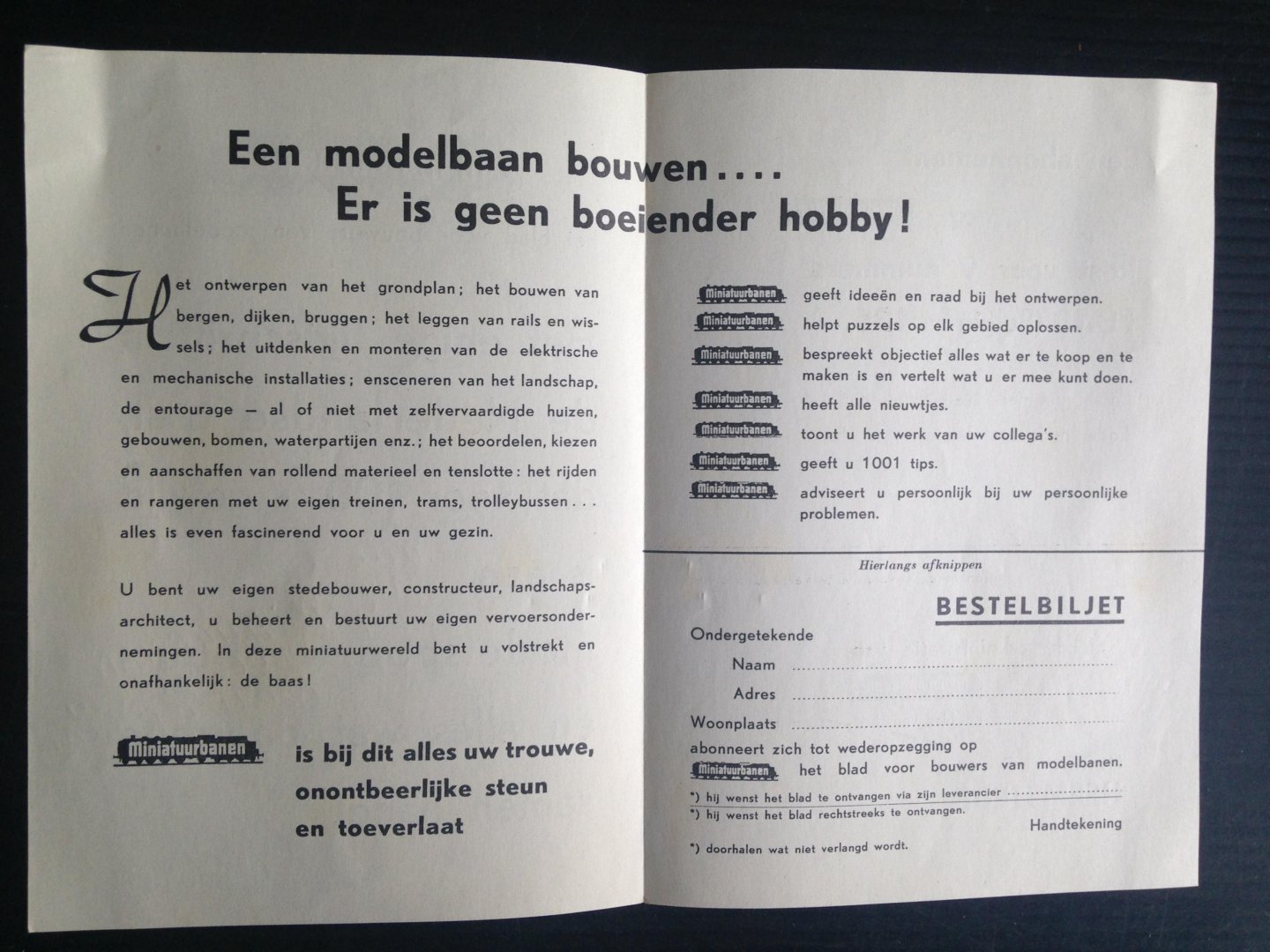  - Folder tijdschrift Miniatuurbanen, gewijd aan de modelspoorwegbouw