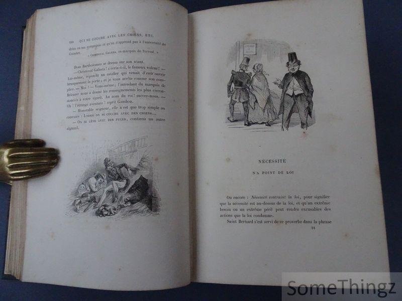 Grandville, Jean-Jacques et M. Quitard. - Grandville. Cent proverbes. Texte par trois têtes dans un bonnet. [Avec 51 planches de Grandville, coloriées à la main].