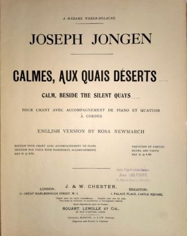 Jongen, Joseph: - Calmes, aux quais déserts. Chant et piano
