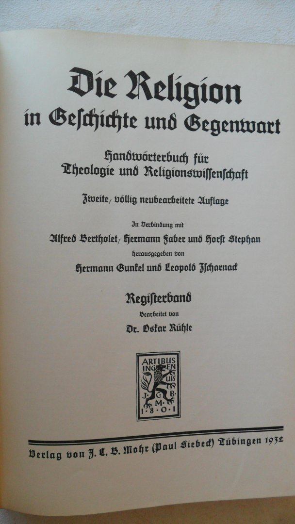 Bertholet- Faber - Stephan - Die Religion in Geschichte und Gegenwart (Registerband )