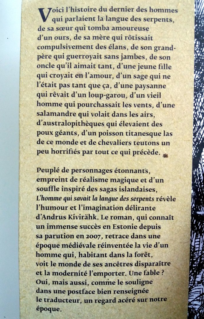 Kivirähk, Andrus - L'homme qui savait la langue des serpents (FRANSTALIG)